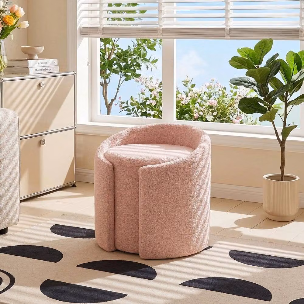PAWNORA Pink Bouclé Upholstered Dressing Table Chair – 2