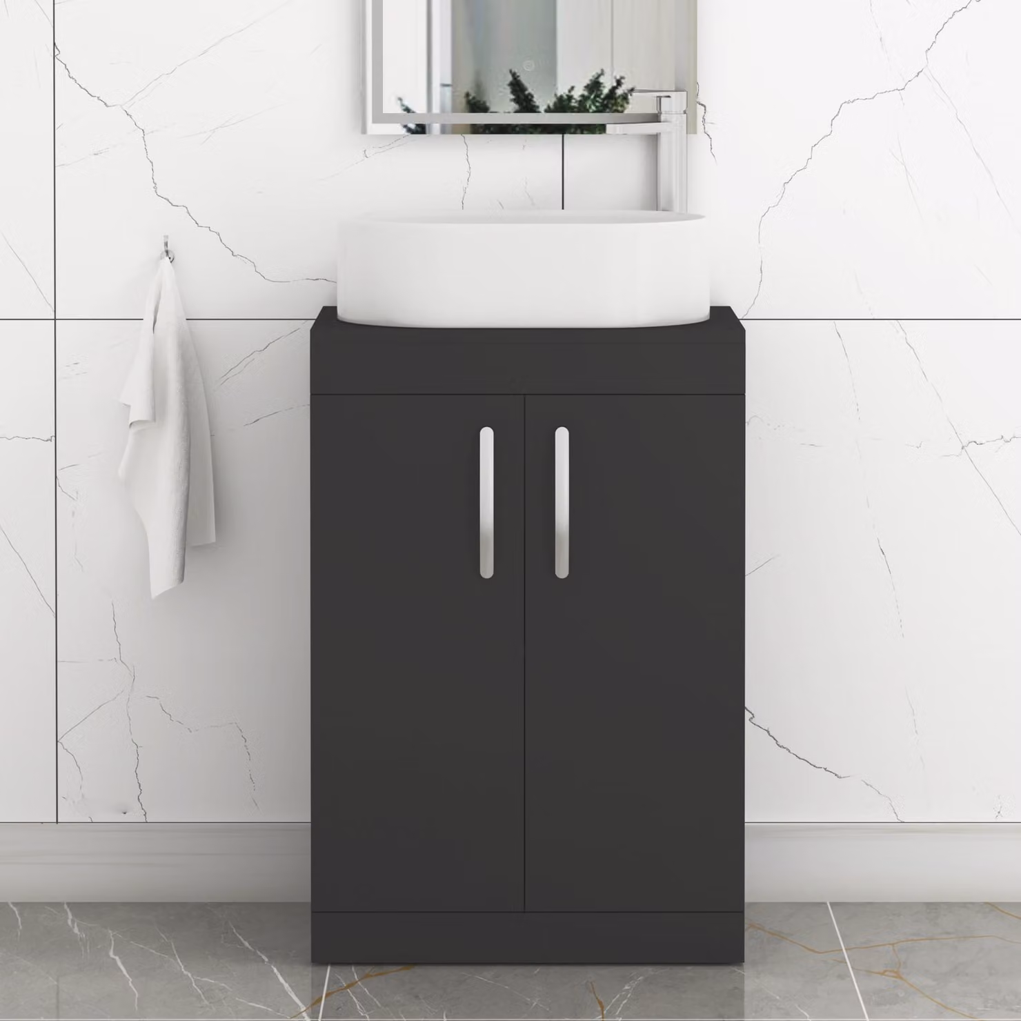 Royal Bathrooms Turin 800mm Floor Standing 2 Door Vanity Unit with Countertop Basin in Matt Black