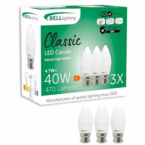 BELL Lighting B22 LED Candle Bulbs, White, Pack of 3