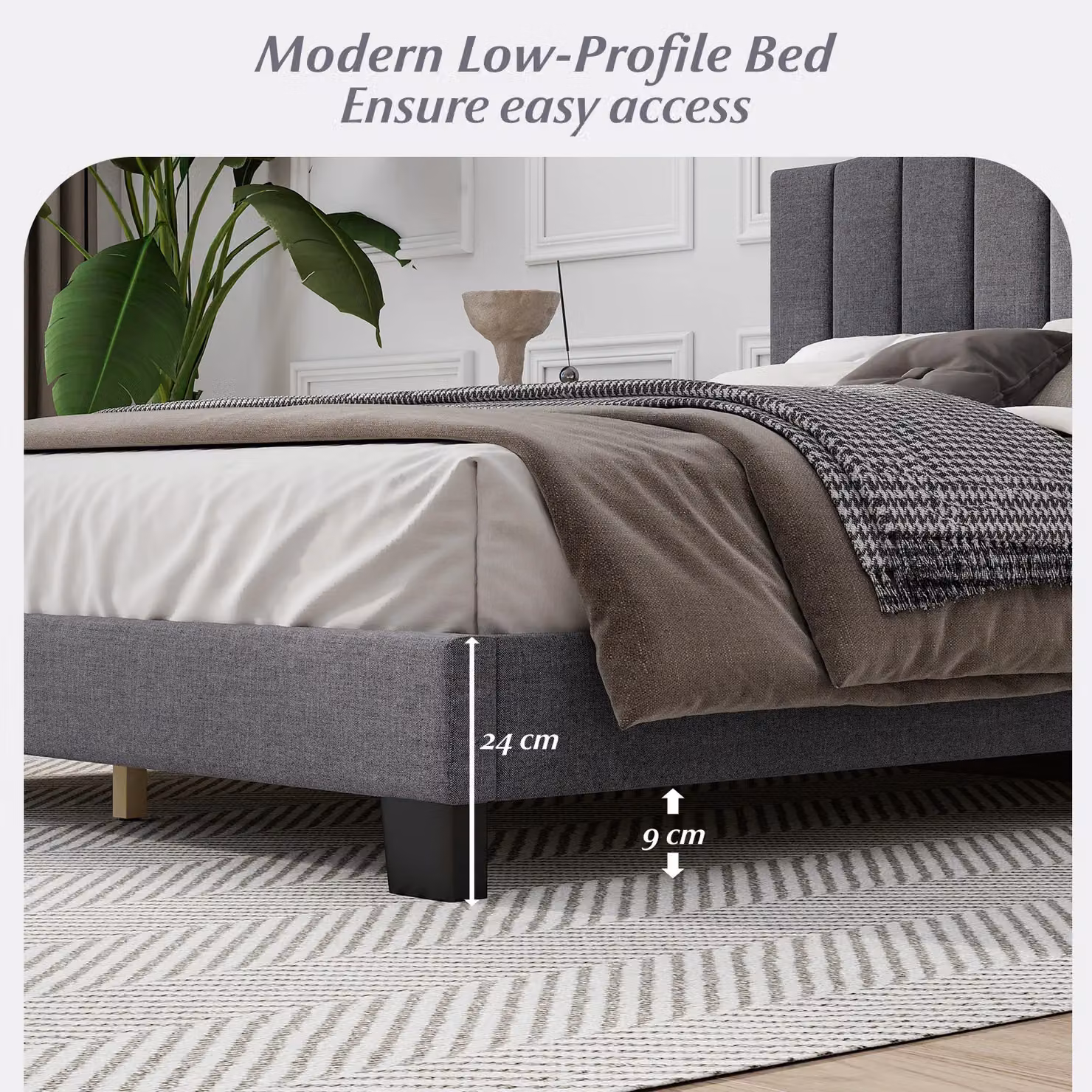 Costway Modern Upholstered Fabric Platform Bed Frame in Grey, W/D/H: 140 x 200 cm – 6