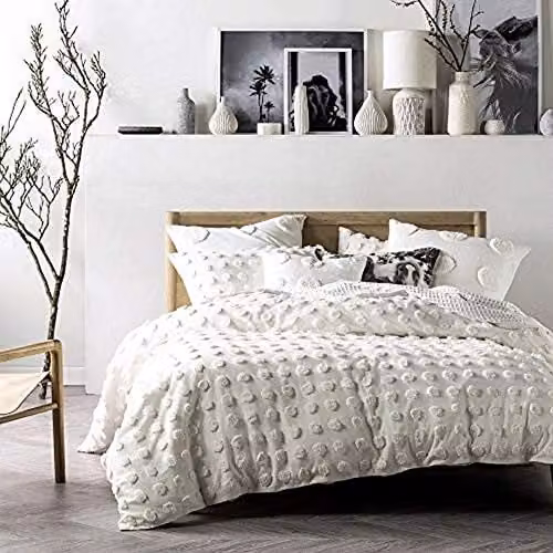 Linen House White Dotted Cotton Reversible Duvet Cover and Pillowcase Set, W/D/H: 200 x 200 cm, Pillowcases: 50 x 70 cm – 1