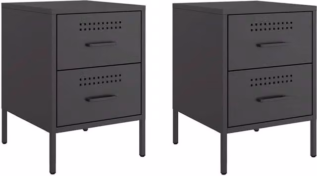 Berkfield Home Set of 2 Black Industrial Metal Bedside Cabinets, W/D/H: 36 x 39 x 50.5 cm – 1