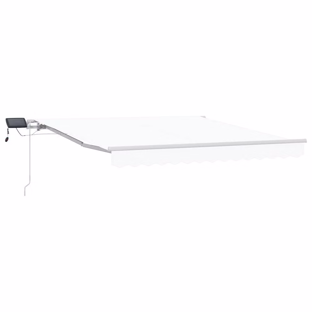 Berkfield Home Manual Retractable Polyester Awning with LED in White, W/D/H: 350 x 250 cm – 2