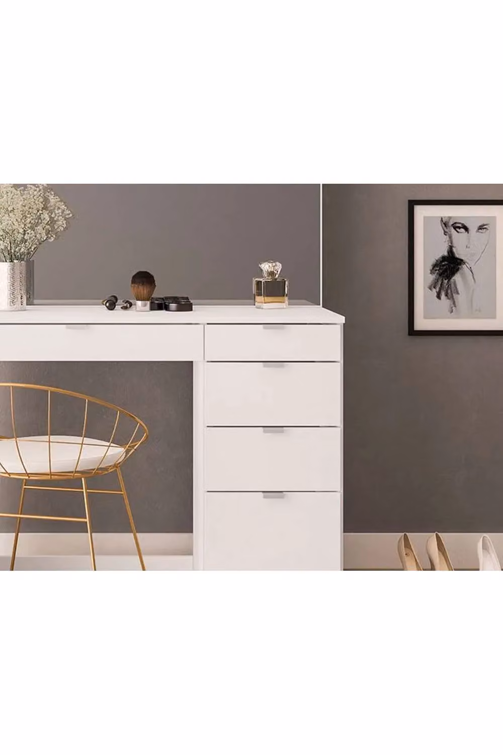 Birlea Ava 5 Drawer Dressing Table and Mirror in Black and White, W/D/H: 136.5 x 44.5 x 97.19 cm – 4