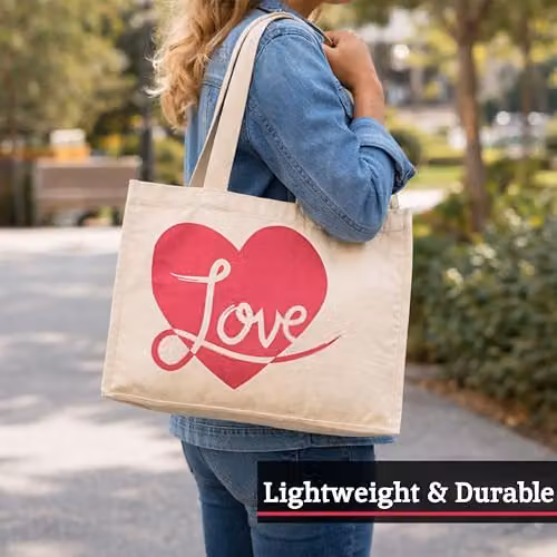 Orsina Love Reusable Shopping Tote Bag with Heart Print in Red, Beige and Pink, W/D/H: 40 x 35 x 15 cm – 2