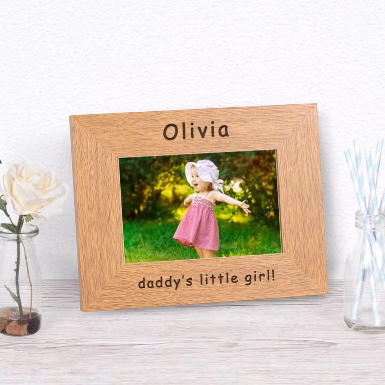 Uniqueful Personalised Daddy's Little Wood Picture Frame, Brown, Rectangular Tabletop Single Frame