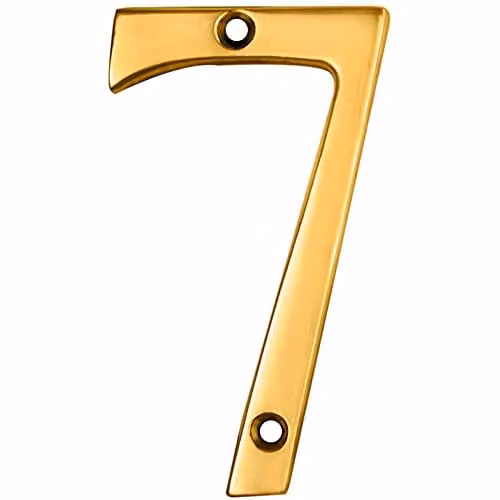 Loops Polished Brass House Numeral Plaque, Gold, Height: 75 mm, Depth: 4 mm