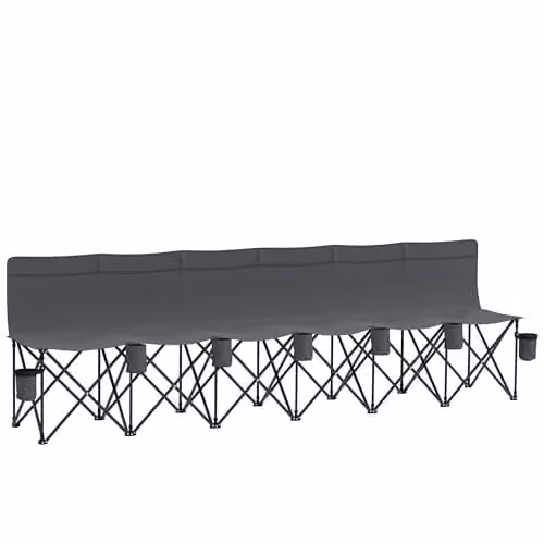Outsunny 6 Seater Folding Bench with Cup Holders in Grey Anthracite and Metal Frame – 1