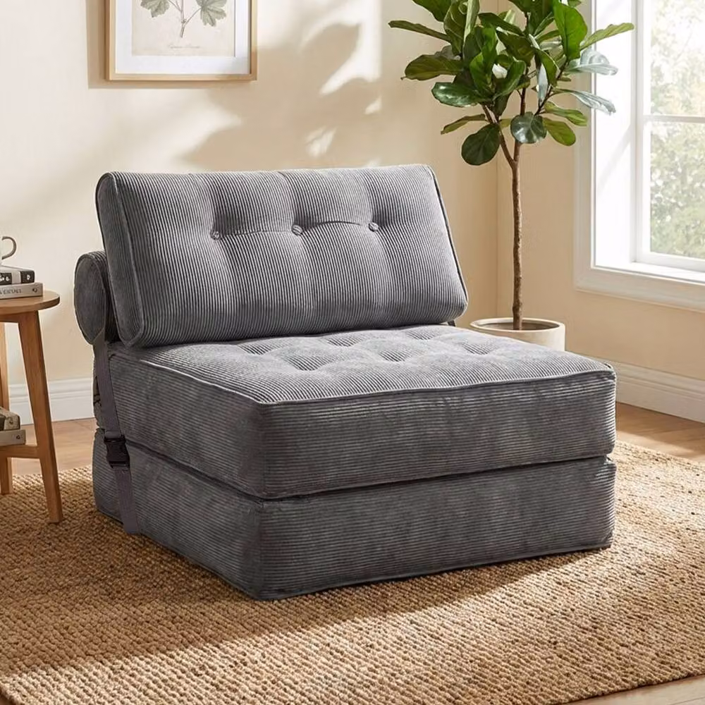 Levede Convertible Foldable Floor Mattress Sofa Bed with Lumbar Pillow in Grey – 2