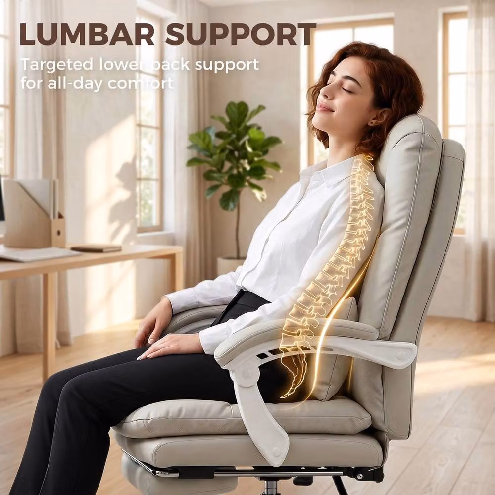 NESTLUNE Grey Reclining Office Chair with Footrest and Armrests in Synthetic Leather – 4