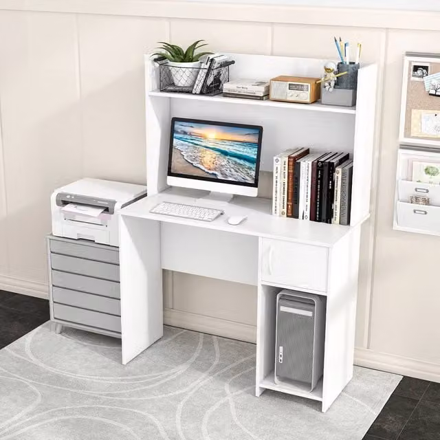 Costway Modern Computer Desk with Display Shelf in White – 1