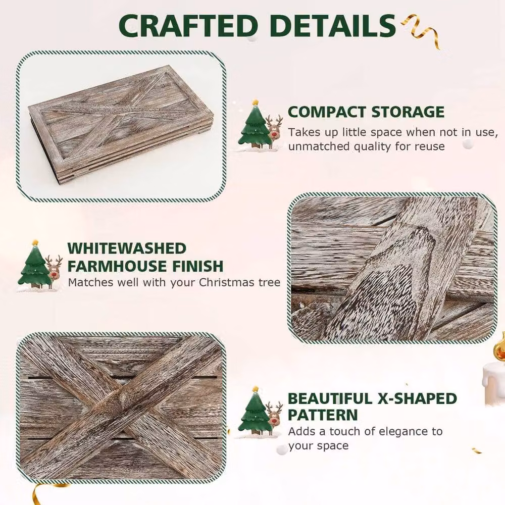 Gymax Solid Wood Vintage Christmas Tree Collar Box in Grey – 6
