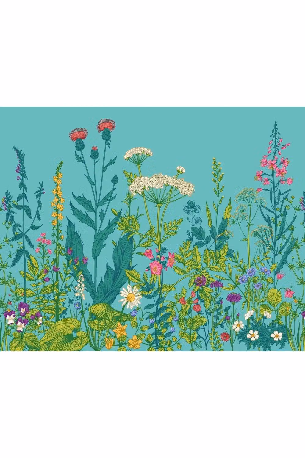 Origin Murals Botanical Fleur Floral Wall Mural in Blue and Multicolour, W: 350 cm, H: 280 cm – 2
