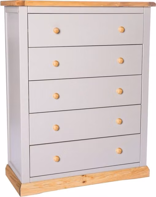 Cabinet Bits Bomporto 5 Drawer Chest in Light Grey with Wood Knobs