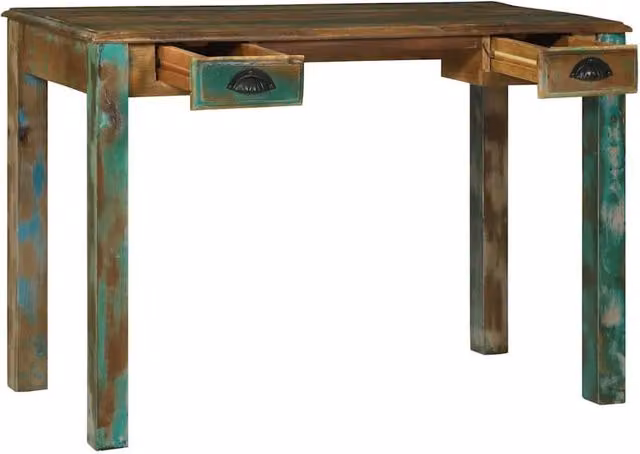 Berkfield Home Rustic Reclaimed Solid Wood Writing Desk, Multicolour and Black, W/D/H: 112 x 55 x 76 cm