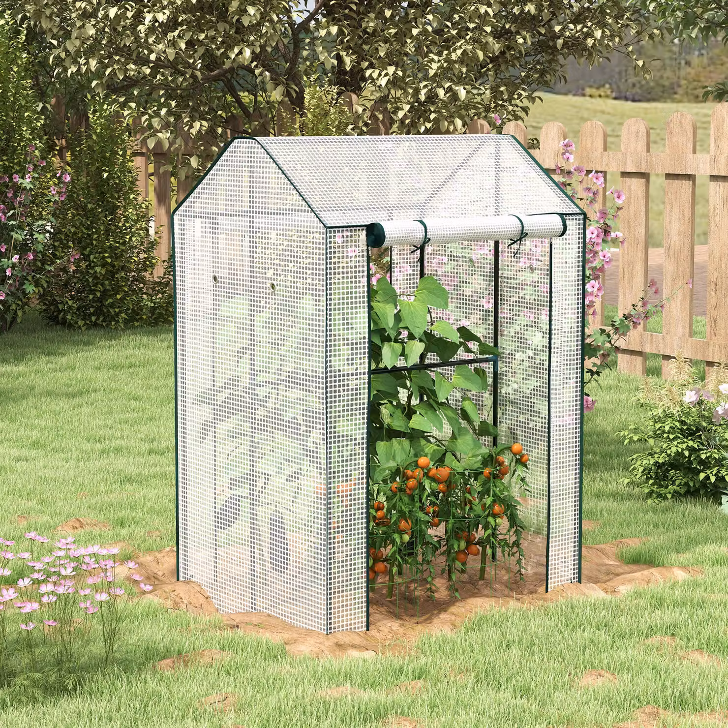Outsunny Green House with 2 Roll-up Doors and Reinforced Cover, Green, W/D/H: 100 x 80 x 150 cm – 2