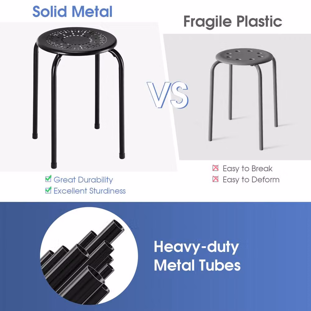 Costway Set of 6 Black Metal Stacking Round Bar Stools with X-shape Connection – 3