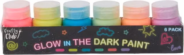 Crafty Club Multicolour Glow In The Dark Paints for Children, Pack of 6