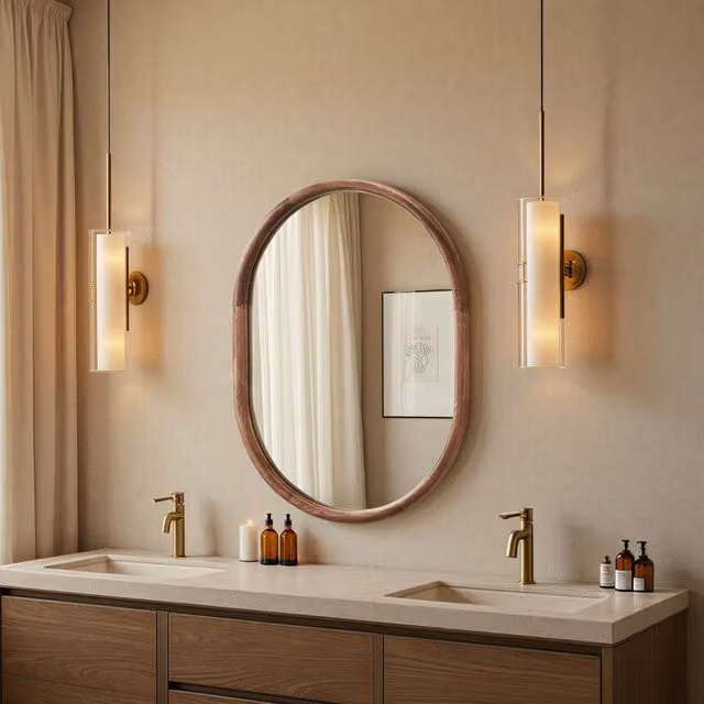 Yearn Oval Solid Wood Wall Mirror in Brown