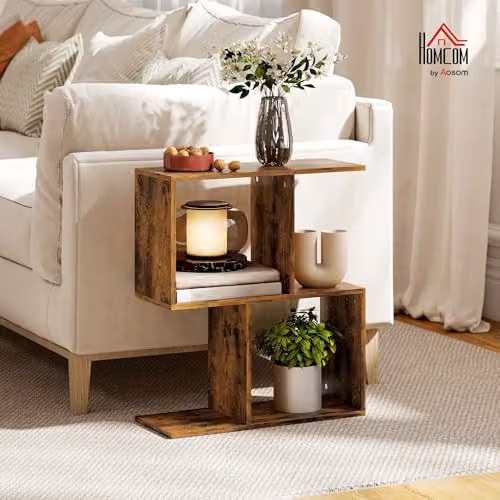 HOMCOM S-Shaped 3-Tier Side Table in Brown, W: 50 cm, D: 19.5 cm, H: 58 cm – 2