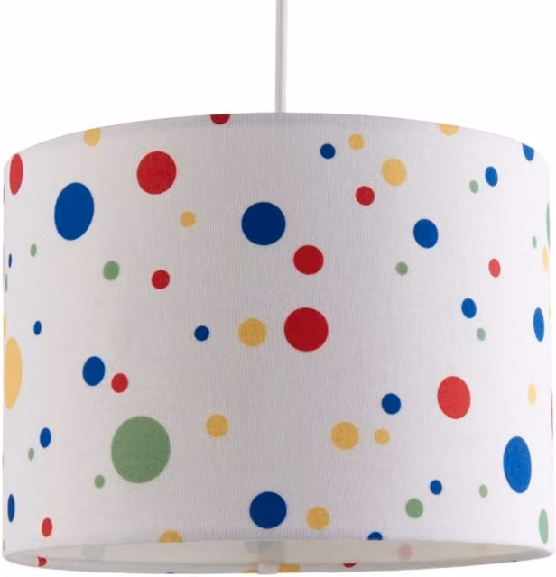 First Choice Lighting Dotty Print Easy Fit Fabric Pendant Shade in Multicoloured Pink Cylinder Design