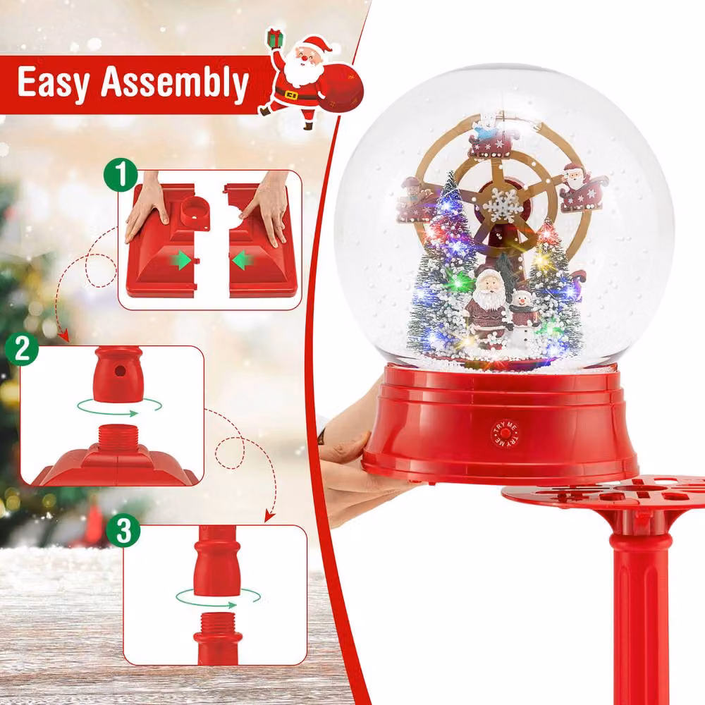 Gymax 5FT Musical Christmas Street Lamp with Blowing Snow and LED Lights in Red, Height: 152.4 cm – 8