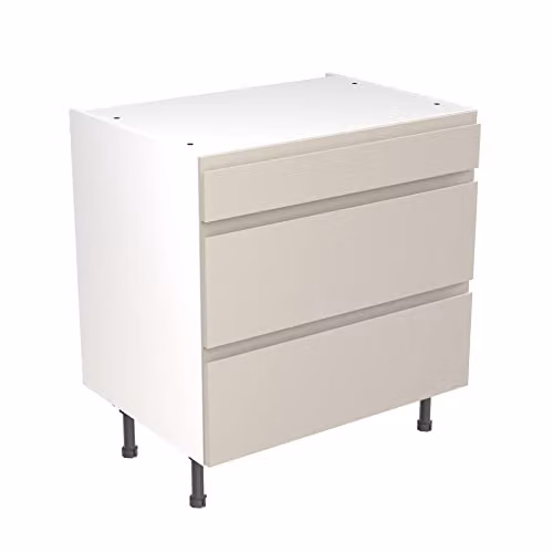 KITCHEN KIT Light Grey Gloss Flatpack Base Cabinet with 3 Internal Drawers and J-Pull Doors, W/D/H: 80 x 57 x 87 cm