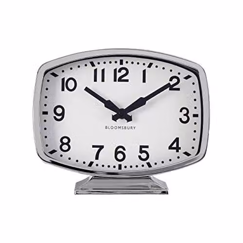 Premier Baillie Retro Quartz Tabletop Clock in Silver with White and Black Face