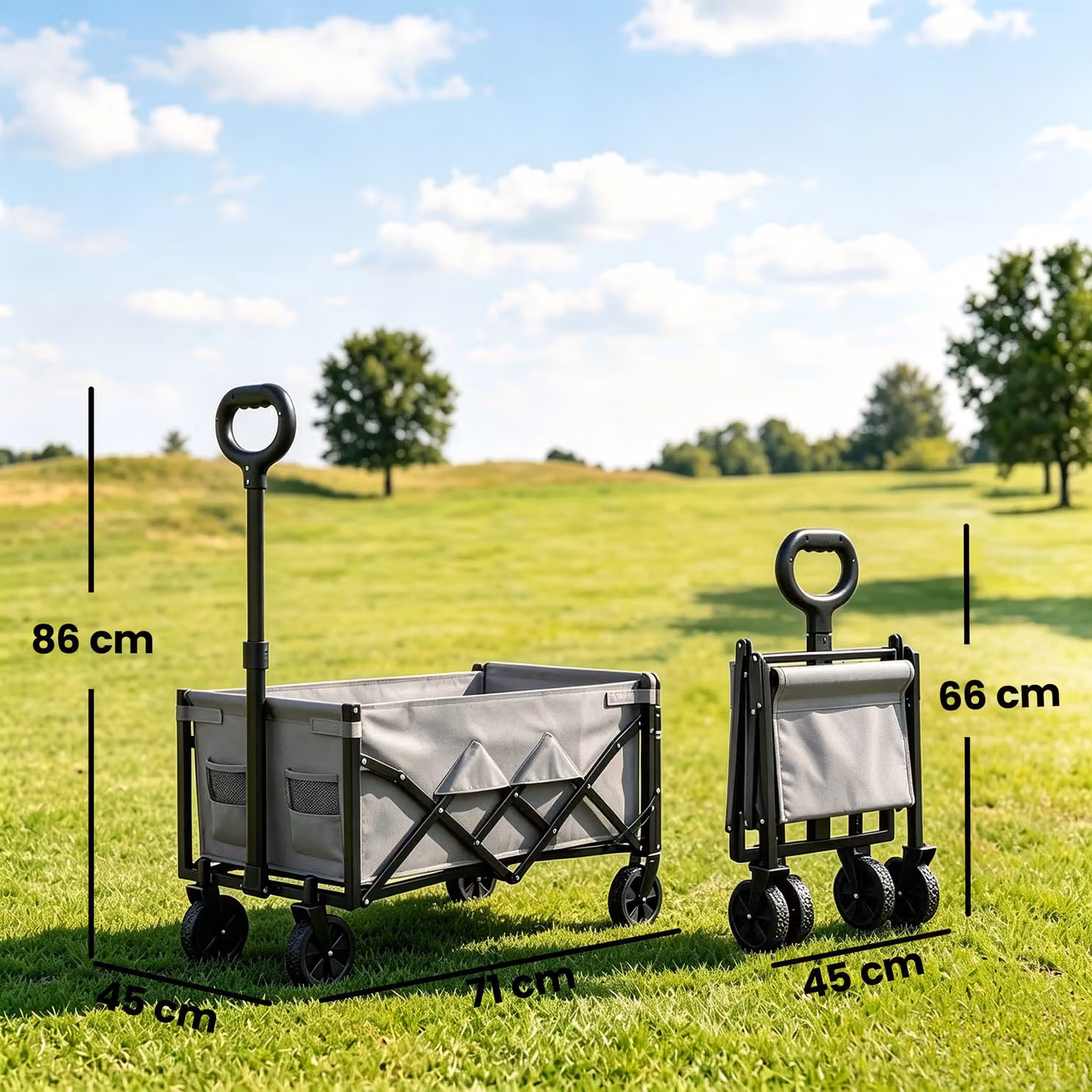 Outsunny Foldable Festival Trolley with Drop-Down Tailgate and Adjustable Handle, Grey – 3