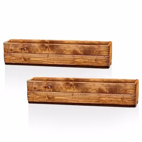 Hortico Wooden Window Box Planters in Red and Brown, Set of 2