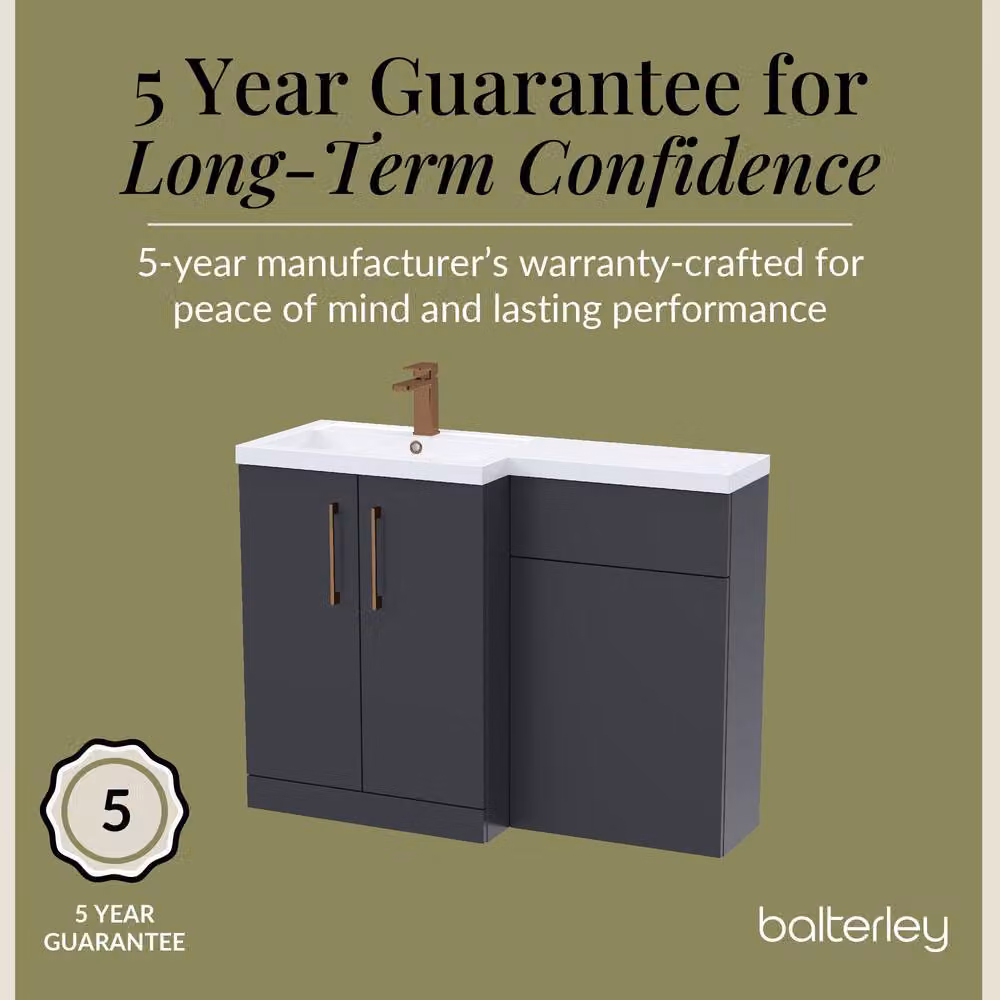 Balterley Modern Left-Hand Vanity and WC Unit Combination in Matt Grey, W: 110 cm – 5