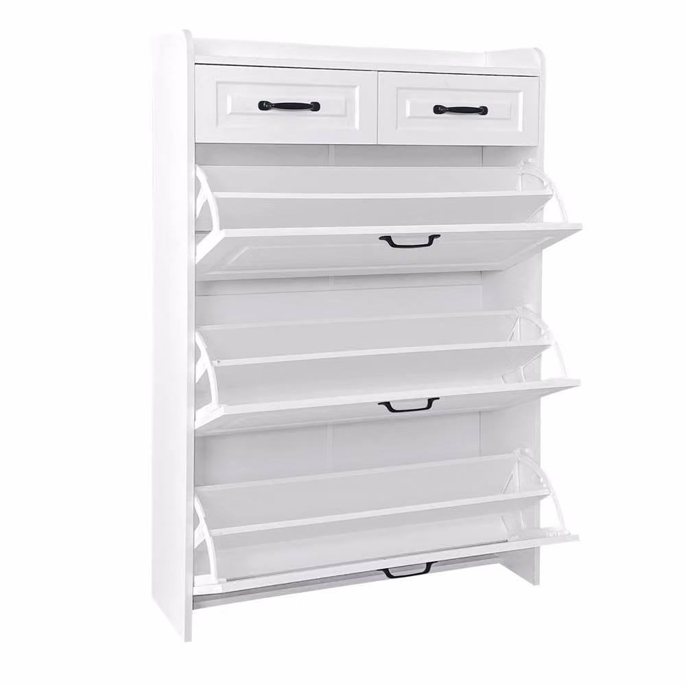 ModernLuxe White Shoe Storage Cabinet with Tilting Compartments and Drawers, H: 131 cm, W: 80 cm, D: 23.5 cm – 2