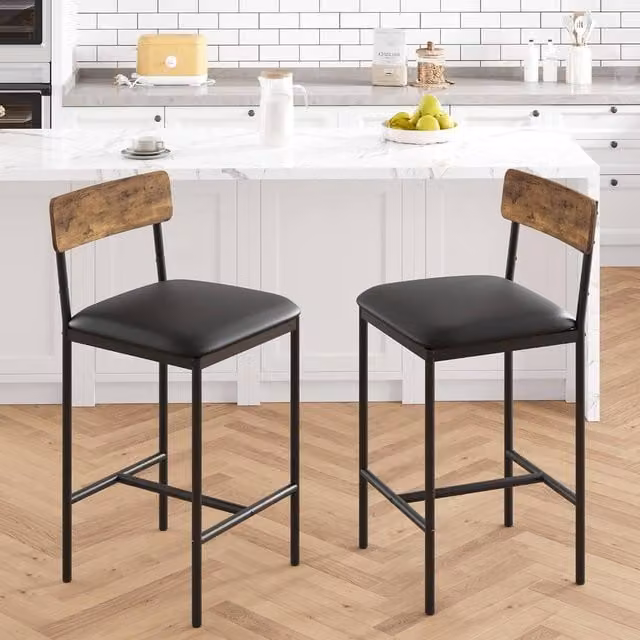 London Boutique Set of 2 Brown Upholstered Counter Height Bar Stools