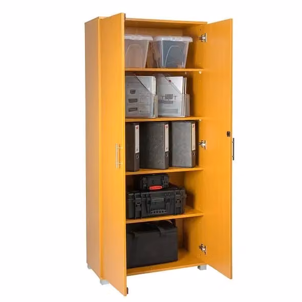 Moderna Beech Wooden Storage Cabinet in Brown with 2 Lockable Doors and Adjustable Shelves, Height: 180 cm