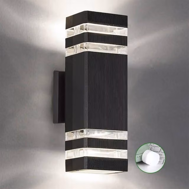 SPETLEK Modern Black Aluminium Outdoor Wall Light with Up and Down LED GU10 Illumination, IP65 Rated