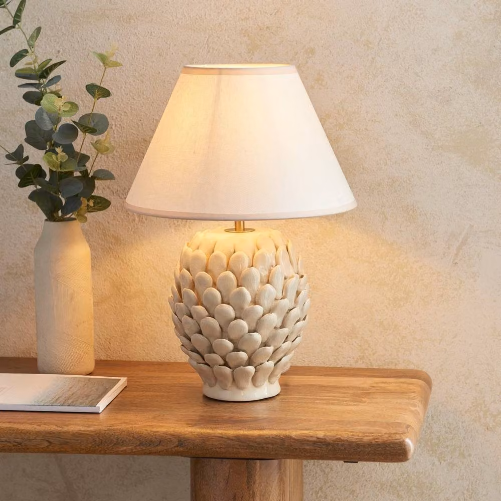 Netlighting Layered Leaf Ivory Table Lamp with White Fabric Ivy Shade and Gold/Brass Ceramic Base, Height: 30 cm – 2