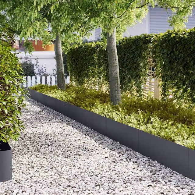 Berkfield Home Steel Lawn Edgings, Anthracite, 50 Pieces, W: 100 cm, H: 30 cm, D: 0.5 cm – 1
