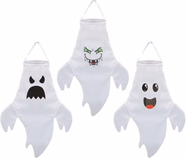 Garden Greatness Set of 3 White Hanging Ghost Decorations for Halloween