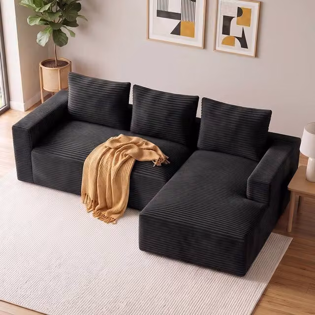 Gartistgo L-Shaped Corduroy Modular Sofa with Reversible Chaise in Black – 1