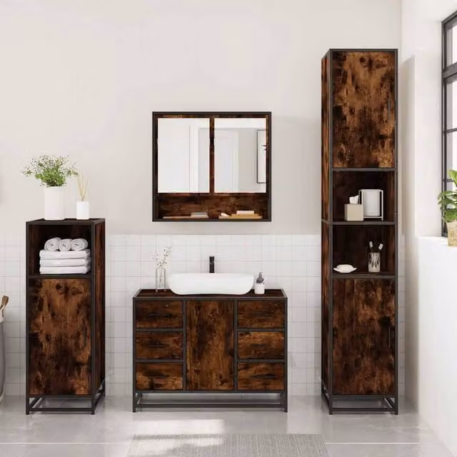 Berkfield Home 3 Piece Industrial Bathroom Furniture Set in Smoked Oak Brown