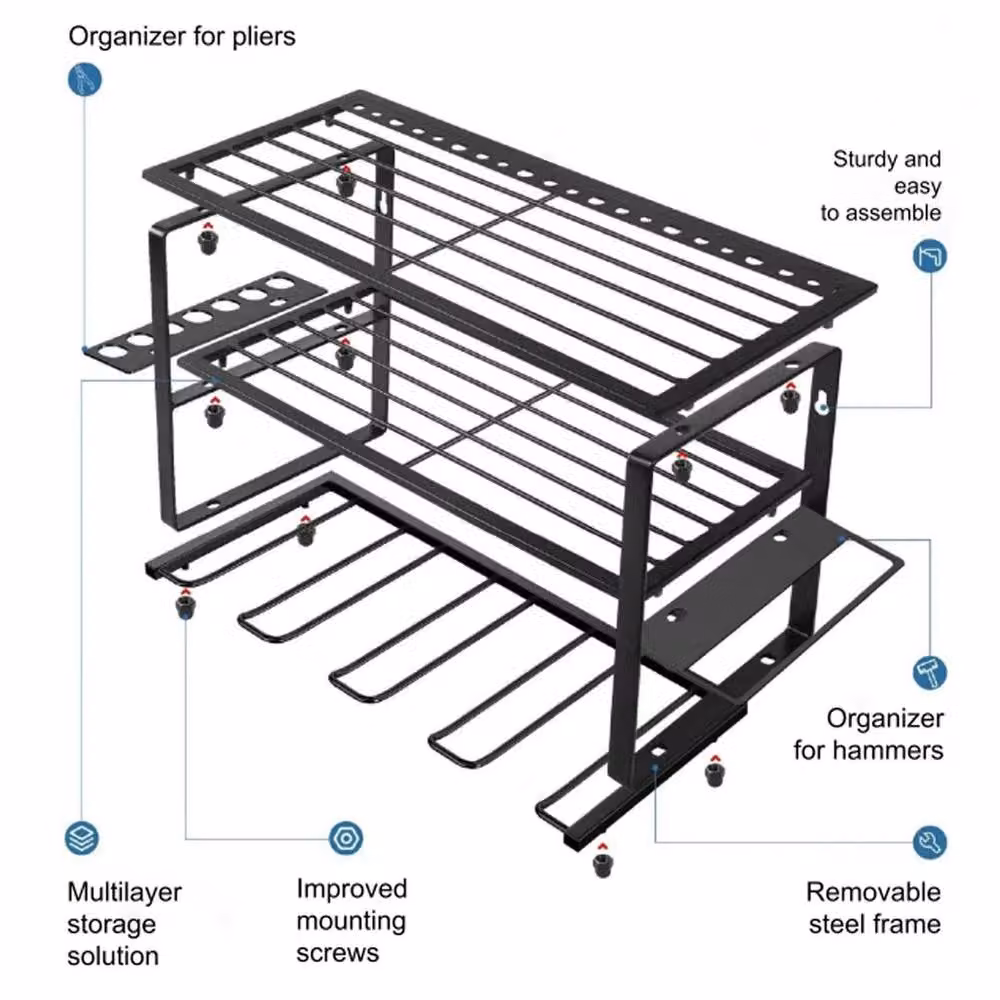 FLAVORA 3-Layer Wall Mounted Power Tool Organiser, Black, W: 1000 cm, H: 52 cm – 2
