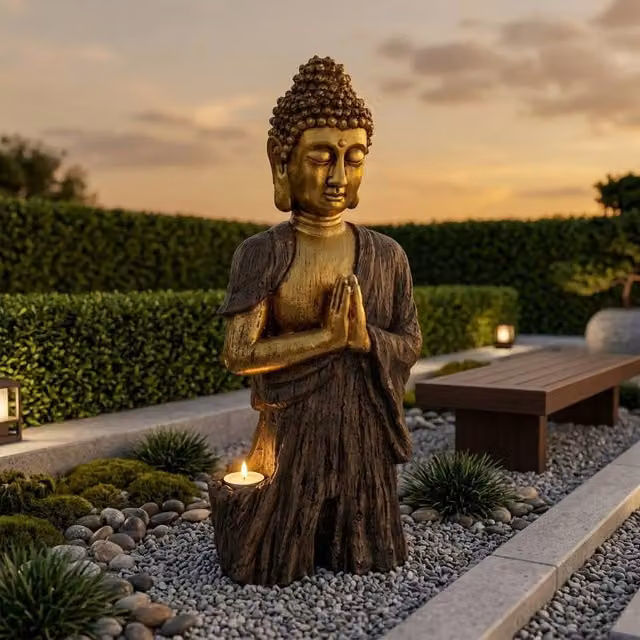 Garden Greatness Lumina Zen Meditating Buddha Solar Light in Gold and Multicolour