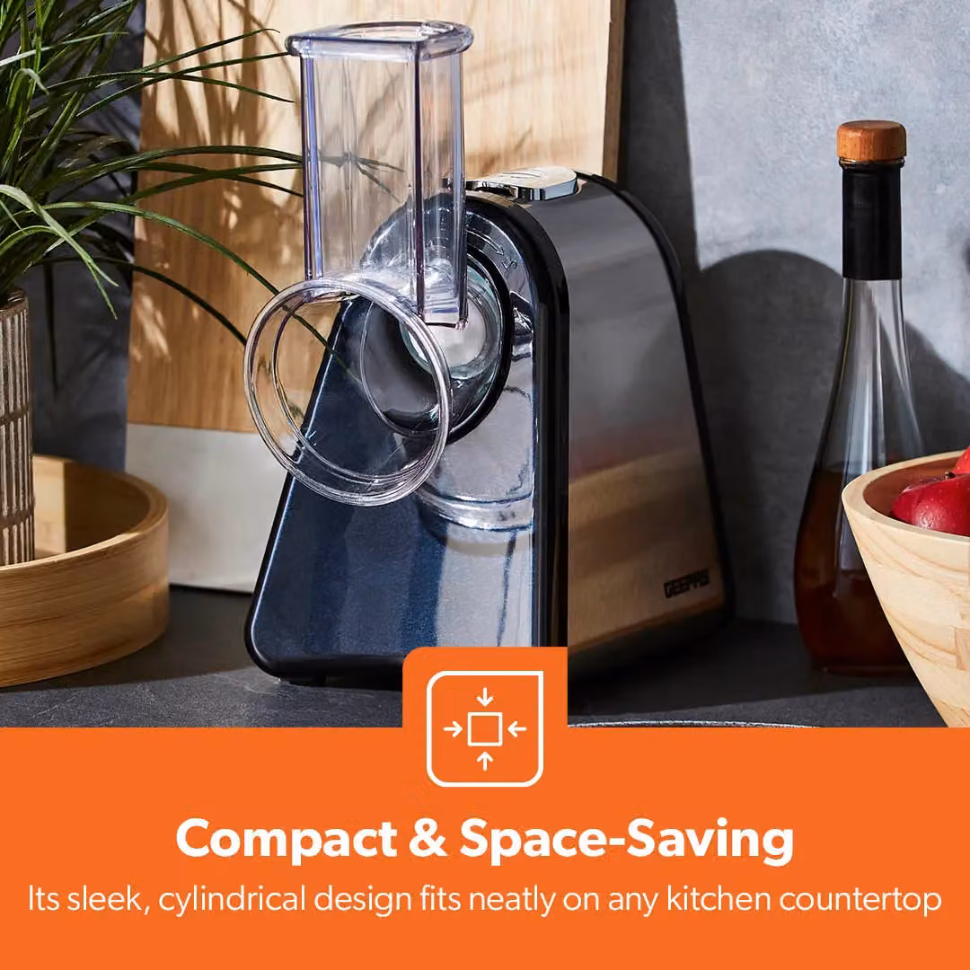 Geepas 4-in-1 Electric Salad Maker Slicer Fruit Cutter and Vegetable Grater and Chopper in Silver – 4