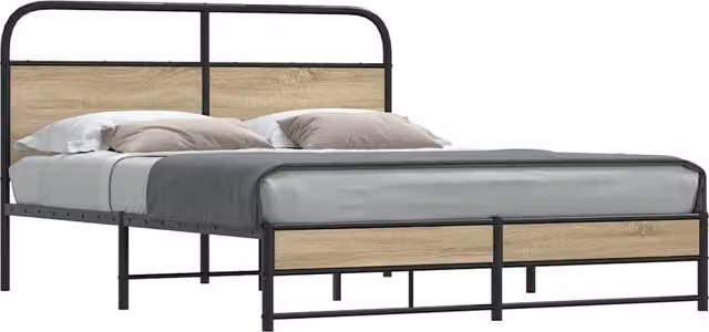 Berkfield Home Smoked Oak Bed Frame in Brown with Drawers, W/D/H: 150 x 200 cm – 1