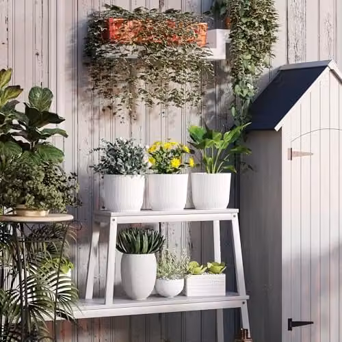 Outsunny Set of 3 White Plastic Round Plant Pots and Garden Planters, Diameter: 22 cm – 5