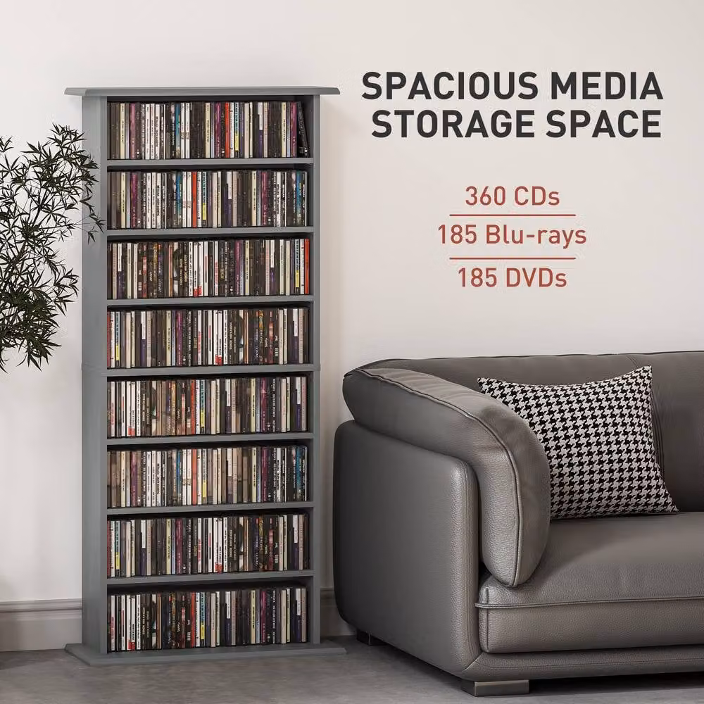 STILVORA Grey CD Storage Unit with Adjustable Shelves – 5