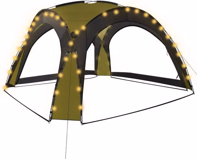 Berkfield Home Party Tent with LED and 4 Sidewalls, Green, W: 360 cm, D: 360 cm, H: 230 cm – 1