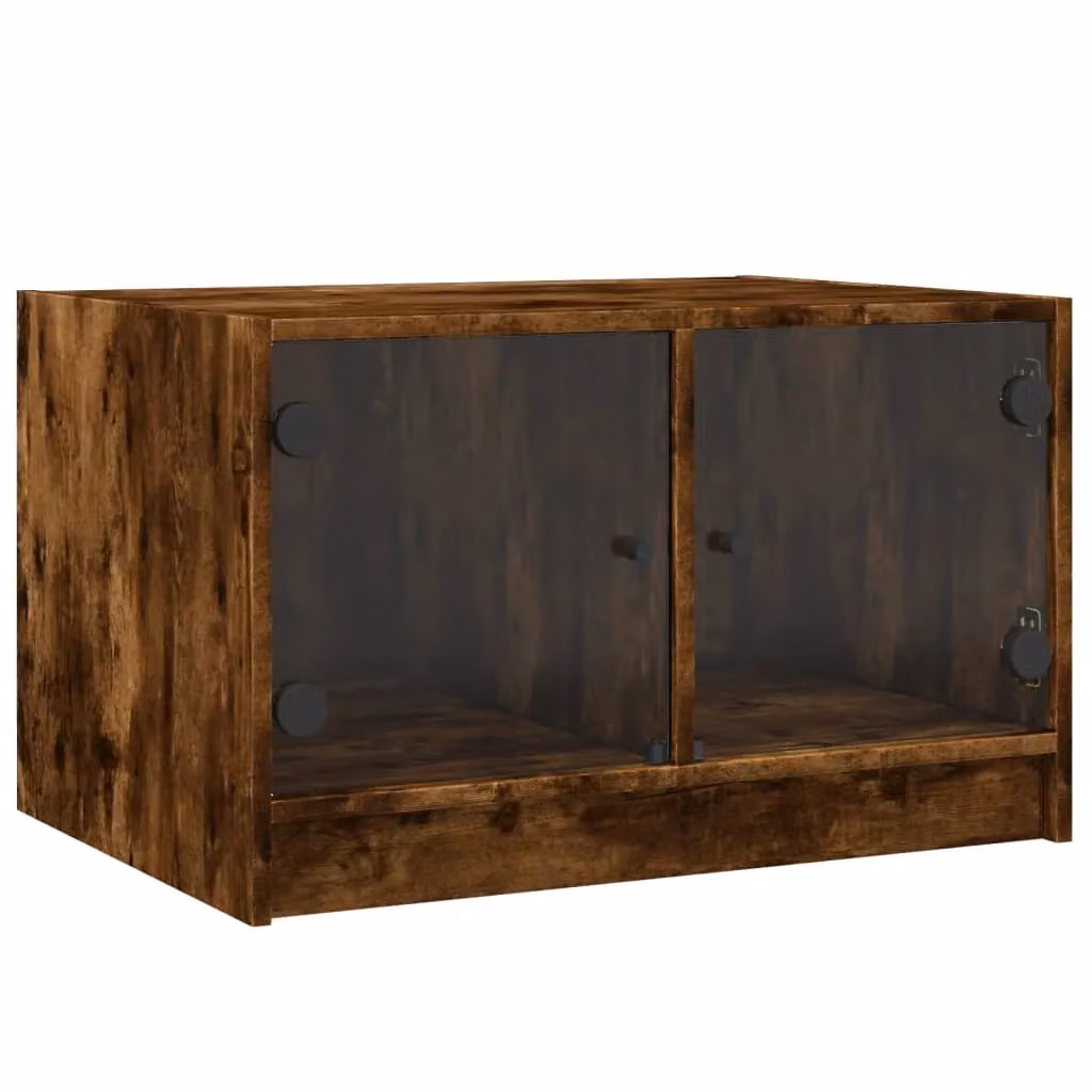 Berkfield Home Coffee Table with Glass Doors in Smoked Oak Brown, W: 68 cm, D: 50 cm, H: 42 cm – 2