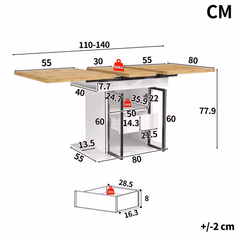 Matteo Extendable Rectangular Dining Table in White and Black – 3
