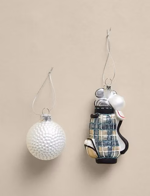 M&S 2 Pack Blue and Silver Glass Hanging Christmas Pendant Decorations